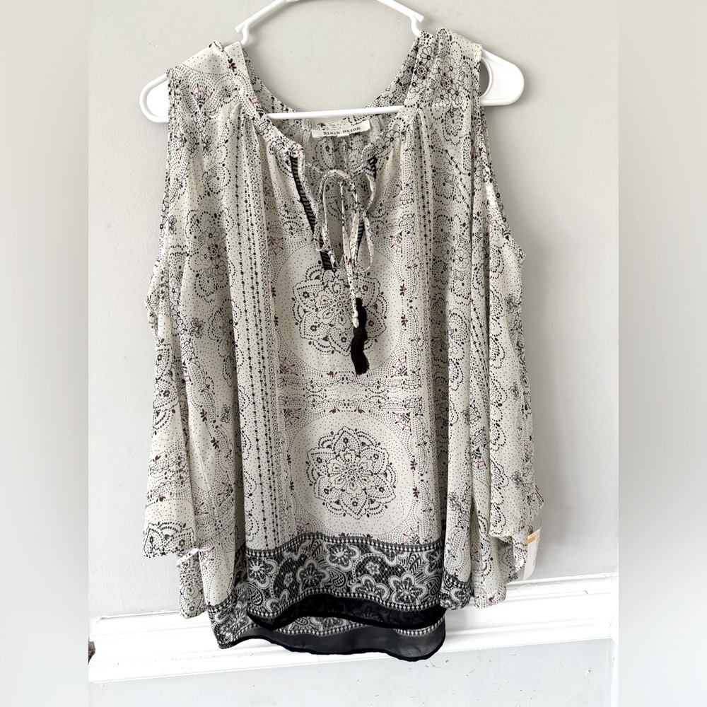 Black Rainn women’s Sheer Cold Shoulder‎ Blouse Size large bohemian